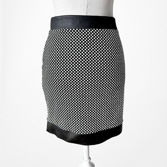 River Island Black Faux Leather Geometric Print Front Slit Bodycon Mini Skirt - Picture 4 of 6